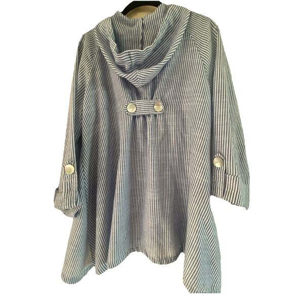 Jones New York Blue & White Striped Hooded Linen Blend Light Jacket Small - Picture 8 of 9